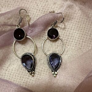 Sterling Silver Purple Gemstone Drop Earrings